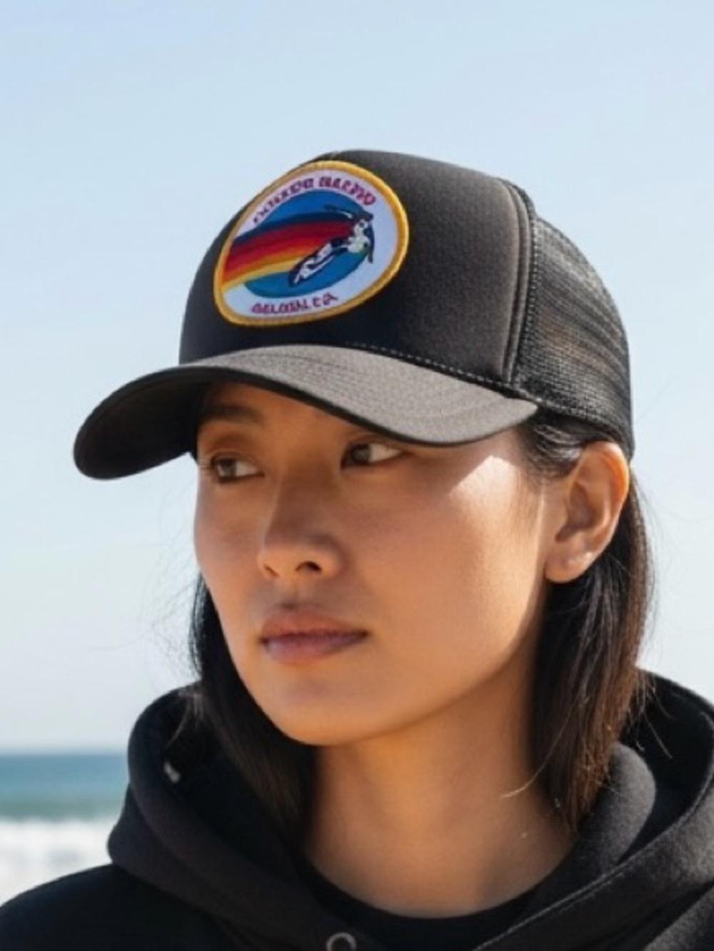Aviator Nation Malibu CA Trucker Hat Black Mesh Snapback Rainbow Patch Cap - Picture 3 of 8